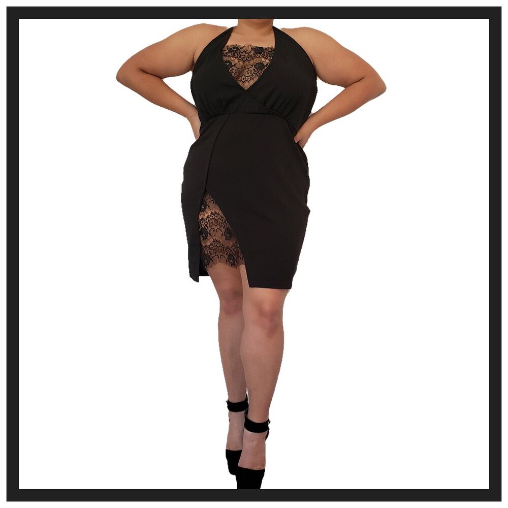 Black Lace Detail Plus Size Bodycon Dress